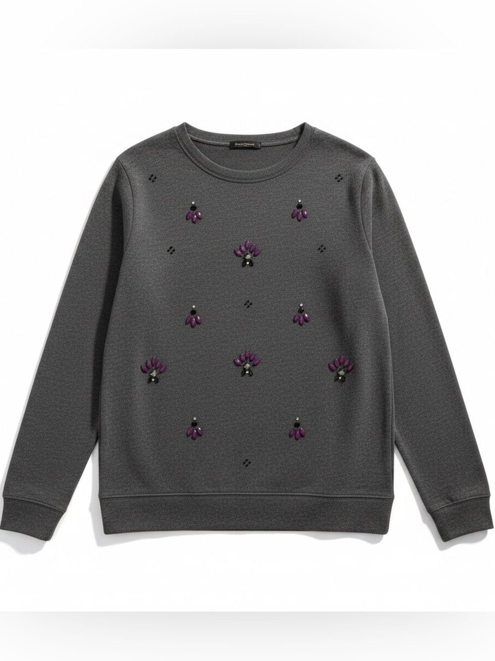 ST. jOHN’S BAY BEADED EMBELLISHED CREW NECK SWEATSHIRT GRAY PURPLE SIZE MEDIUM